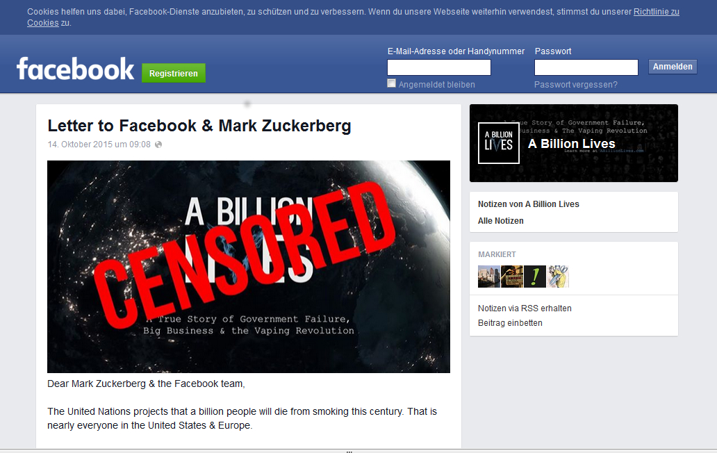 Facebook zensiert A Billion Lives