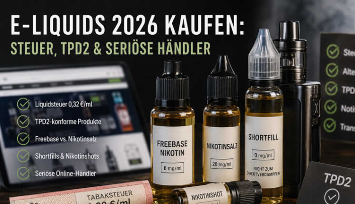 E-Liquids 2026: Liquidsteuer, TPD2, Nikotinformen