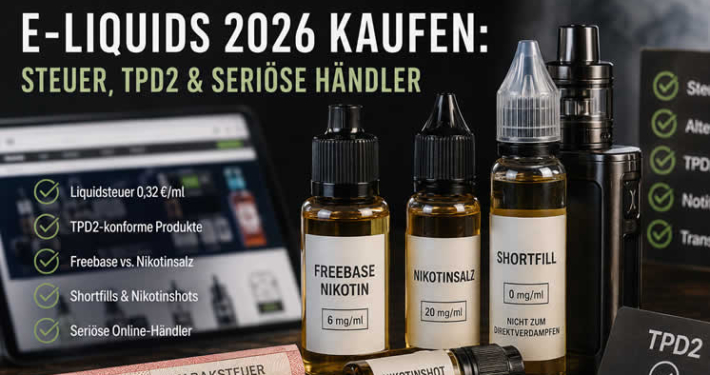 E-Liquids 2026: Liquidsteuer, TPD2, Nikotinformen