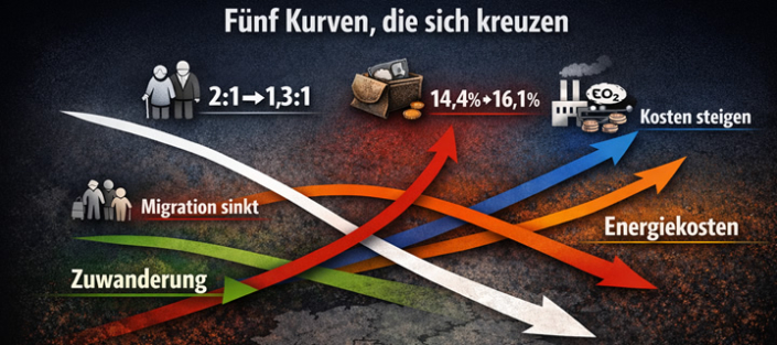 5- Kurven Deutschland 2025: Fünf demografische und fiskalische Kurven die sich kreuzen