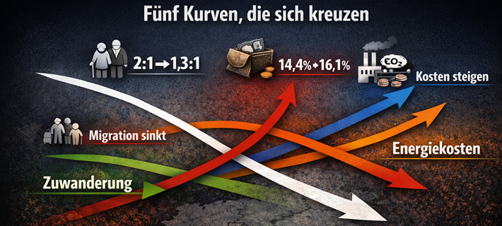 Deutschland 2025: Fünf demografische und fiskalische Kurven die sich kreuzen